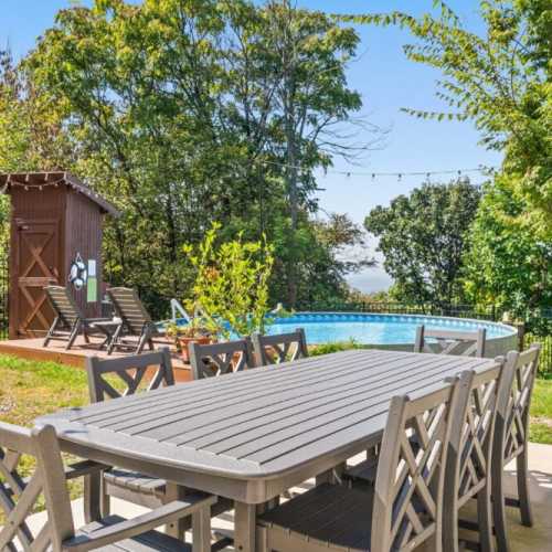 Poolside dining table