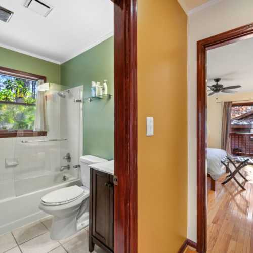 Bathroom #1: main floor full bathroom, off the kitchen and used by bedroom #1