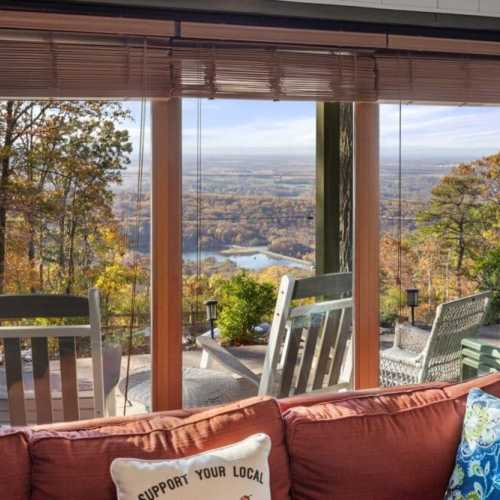 Basement living room with a projector screen