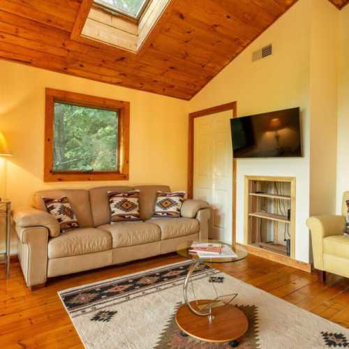 The loft sitting area, just off the loft bedroom, can a smart TV with the option to stream using your favorite streaming service (Netflix, Prime Video, etc.)