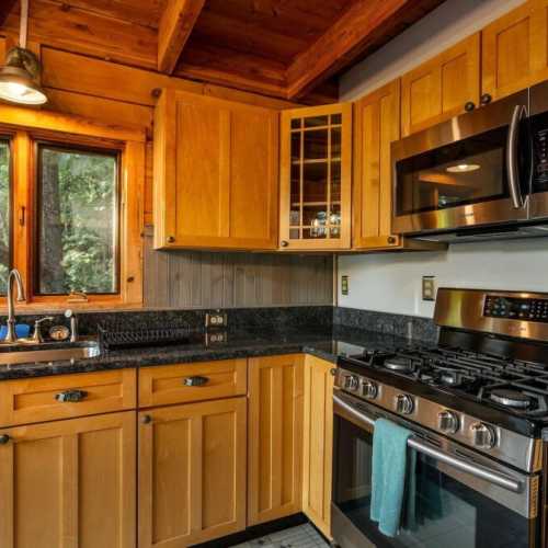 A fully-stocked kitchen has everything you would need to cook meals for the family.